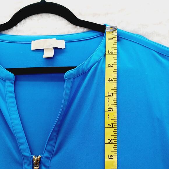 Blouse Kimono Michael Kors Blue Gold Zip Going-Out Top Modern Minimalist Size XL - Picture 9 of 16
